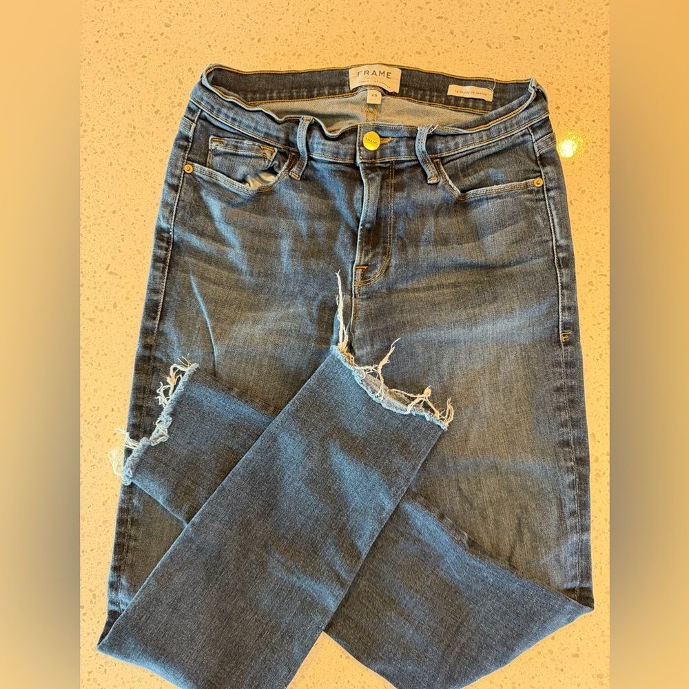 Frame Denim Women’s Distressed Blue Skinny Jeans 28